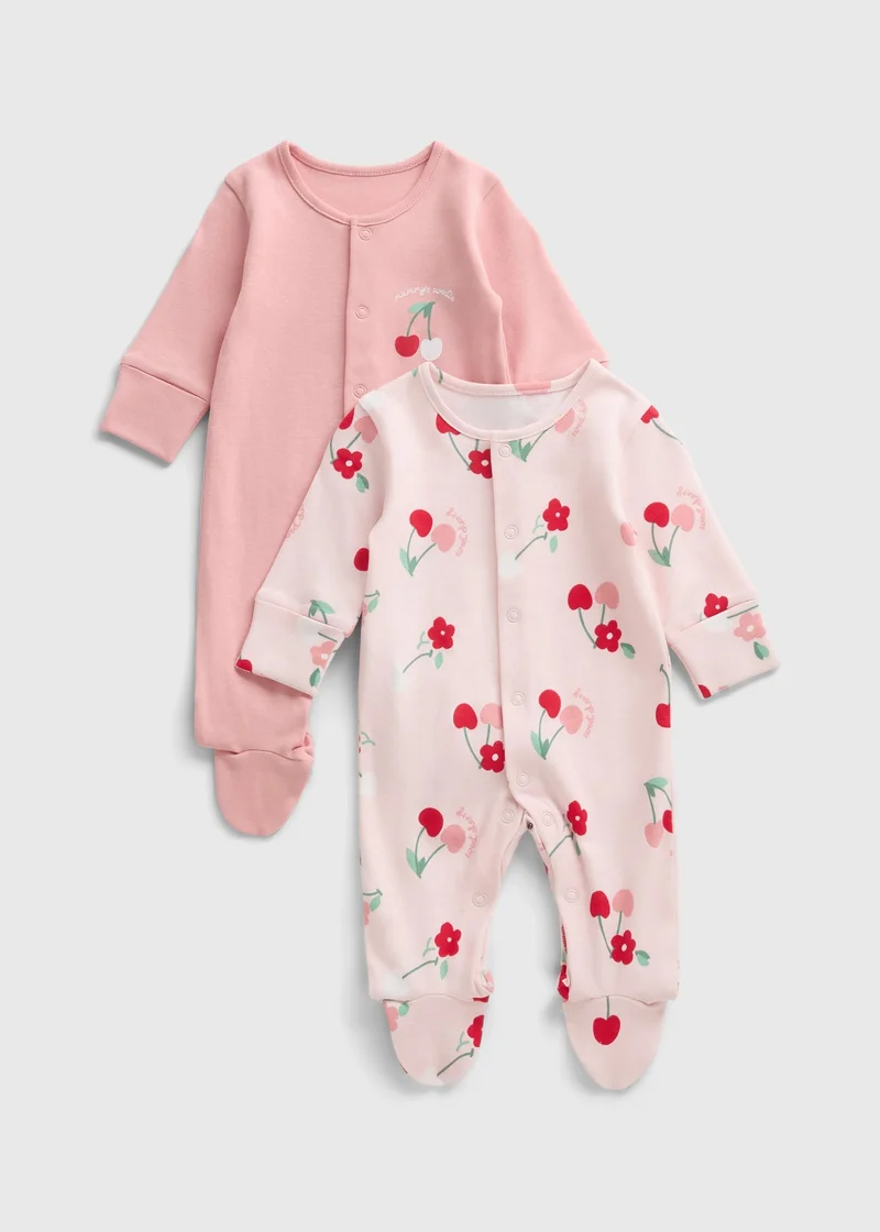 Matalan 2 Pack Baby Pink Cherry Sleepsuits