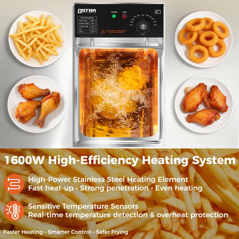 OSTBA Deep Fryer with Basket, 10.36QT Deep Fryer, 1600W Stainless Steel Commercial Deep Fryer with Adjustable Temperature 140â€“390â„‰, Removable Basket & Oil Tank - Image 3