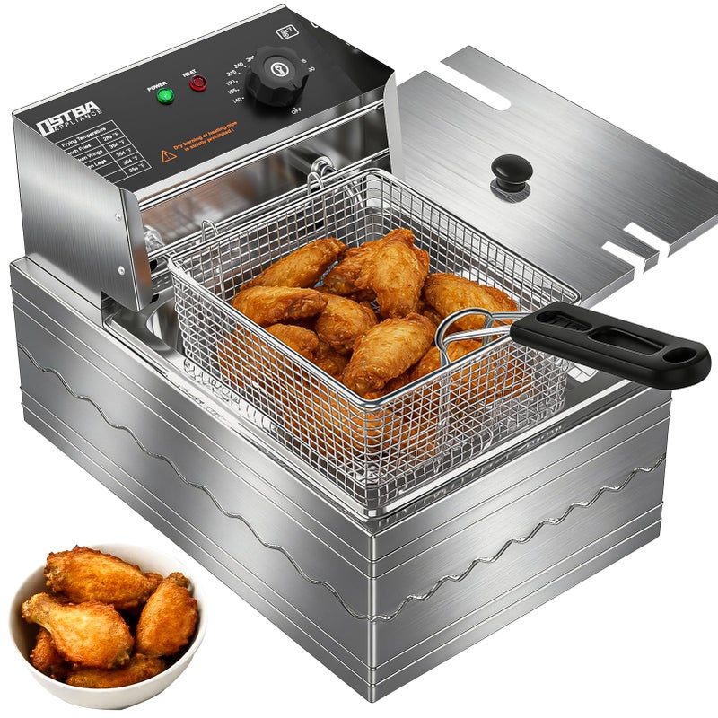OSTBA Deep Fryer with Basket, 10.36QT Deep Fryer, 1600W Stainless Steel Commercial Deep Fryer with Adjustable Temperature 140â€“390â„‰, Removable Basket & Oil Tank - Image 1