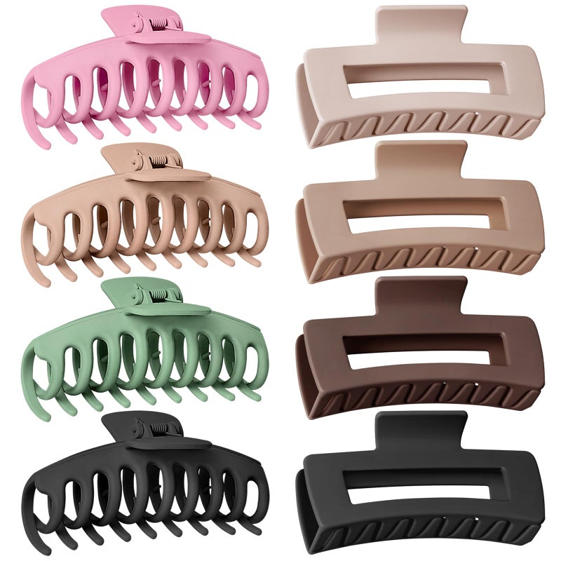 TOCESS 8 Pack Big Hair Claw Clips for Women Large Claw Clip for Thin Thick Curly Hair 90s Strong Hold 433 Inch Nonslip Matte Jumbo Hair Clips 8 Pcs