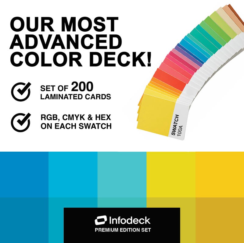 Infodeck Color Cards Deck â€“ 200 Essential Color Cube Cards for Artists & Designers â”‚ Color Palette Swatch Reference Set for Art, Design, Branding, and UI â”‚ Glossy Laminated â”‚ Infodeck - Image 2