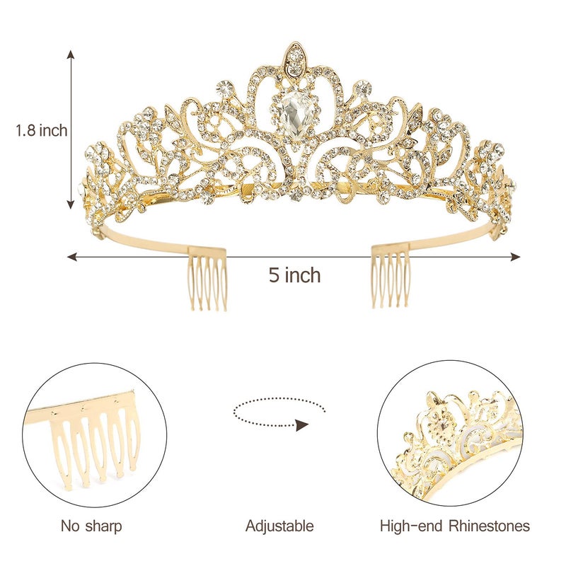 Velscrun Gold Prom Queen Tiara Crown for Women, Happy Birthday Flower Crown Sash, Party Favors Supplies, Cake Toppers, Halloween Cosplay - Image 5