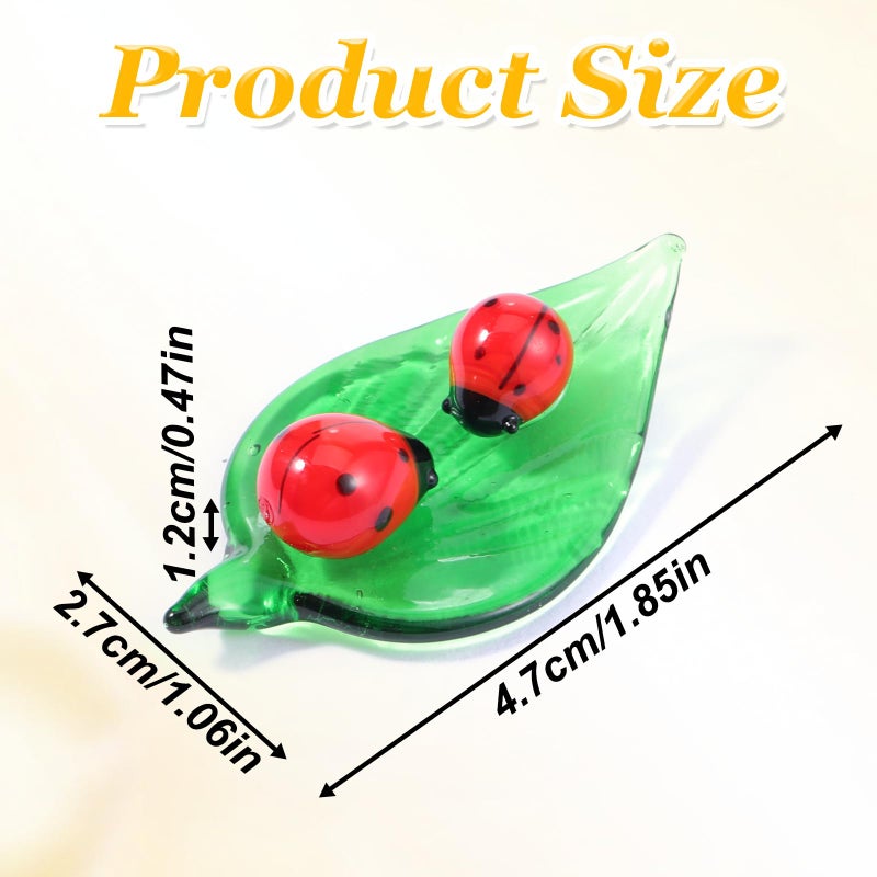 Gtziqa Mini Ladybug Decor Crystal Figurines, Green Leaf Glass Ladybug Gifts Lady Bugs Decor Hand Blown Glass Animals Insect Small Figurines Home-Decor Collectible Figurine Stocking Stuffers - Image 3