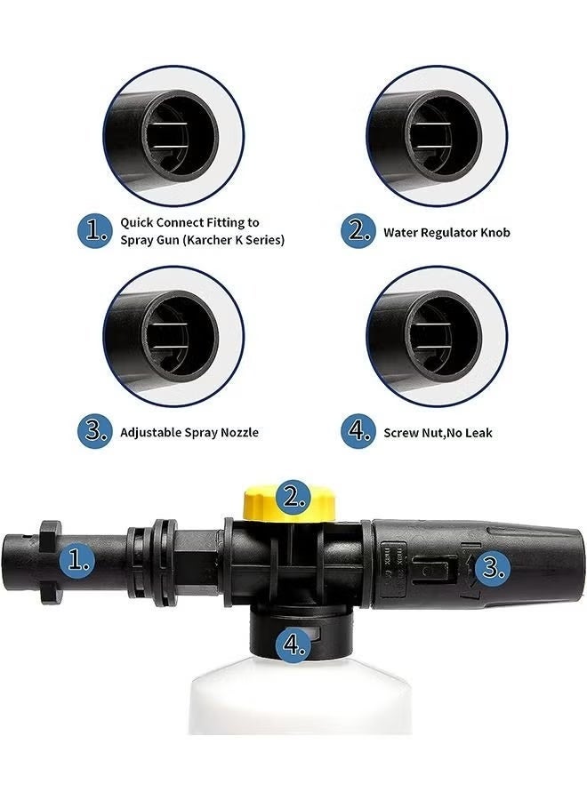 غسالة برغوة الثلج، زجاجة مدفع الرغوة النفاثة لسلسلة Karcher K2 K3 K4 K5 K6 K7 K، مولد صابون غسالة سيارات عالية الضغط، غسالة رغوة مع فوهة رشاش قابلة للتعديل (750 مل) - Image 3