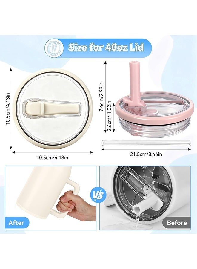 Wffo 2 Pack 40oz Flip Straw Leak Proof Lid - For Stanley Quencher Spill Proof Splash Resistant Tumbler Lids Reusable Tumbler Cover For Stanley Cup (Cream & Pink) - Image 3