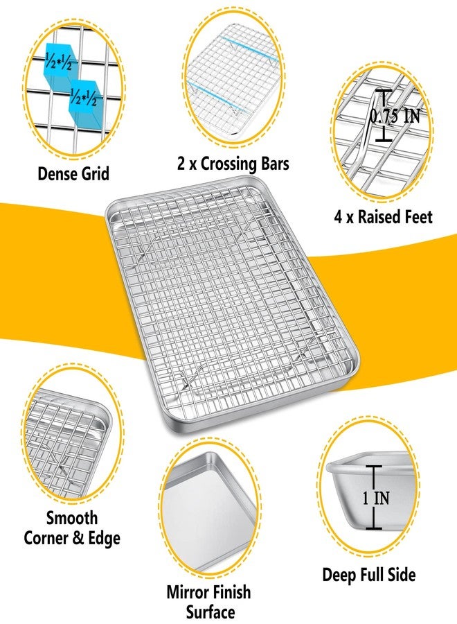 P&P CHEF 12.5 Inch Toaster Oven Pan with Rack Set, Stainless Steel Baking Pan Tray and Grid Cooling Rack for Cooking/Roasting, Dishwasher Safe & Easy to Clean, Non-toxic & Sturdy, (2Pcs) - Image 3