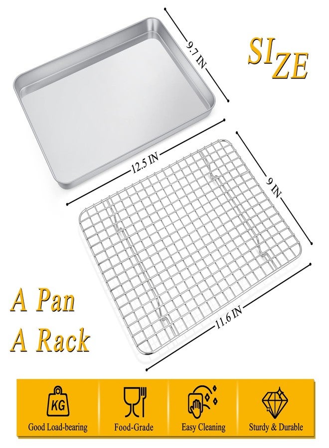 P&P CHEF 12.5 Inch Toaster Oven Pan with Rack Set, Stainless Steel Baking Pan Tray and Grid Cooling Rack for Cooking/Roasting, Dishwasher Safe & Easy to Clean, Non-toxic & Sturdy, (2Pcs) - Image 2