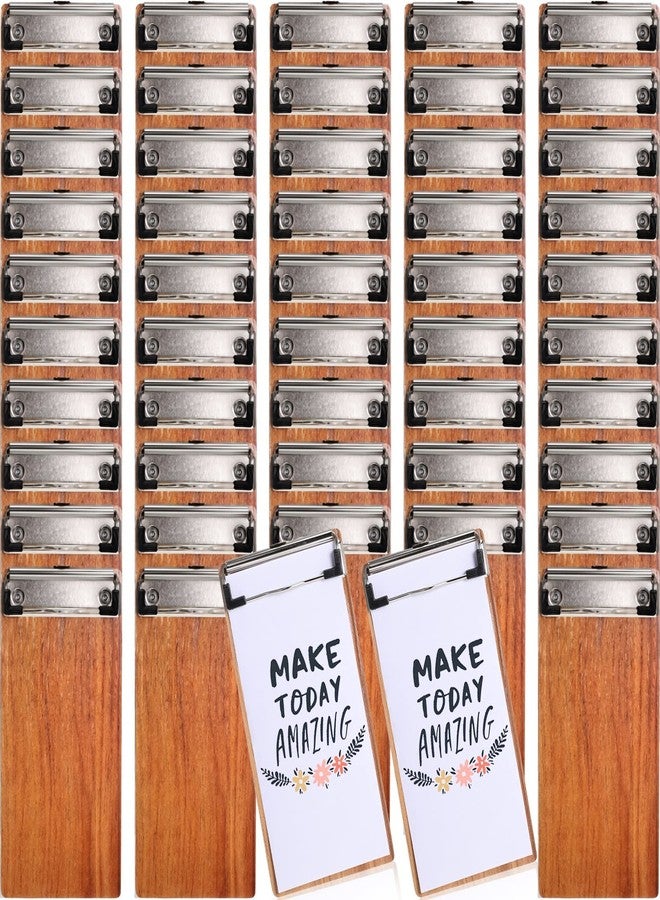 Harloon 50 Pcs Mini Wood Clipboard Check Presenters Bulk Small Wooden Clip Half Page Clipboard Check Presenter Clipboard for Restaurants Waitress Guest Receipt Menu Holder, 8 x 4'' (Brown) - Image 1