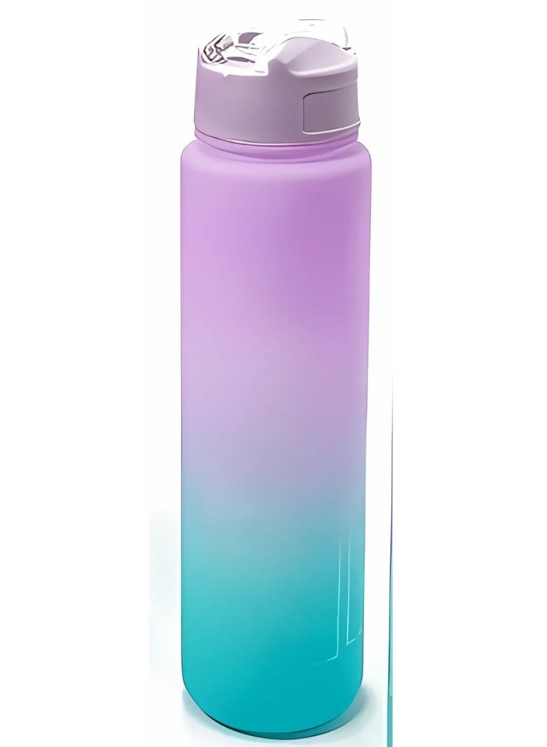 Sport Water Bottle, Water Bottle with Straw and Handle, 850 ML , Leakproof Water Bottle with Time Markings Reminder Ensure Full Day Drink, Suitable for Fitness, (Purple and Blue) - Design may vary.