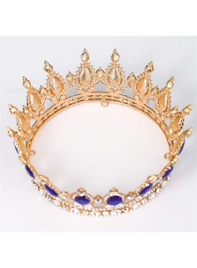 FORSEVEN Queen Crown Rhinestone Wedding Crowns and Tiaras for Women Costume Party Hair Accessories Princess Birthday Crown Crystal Bridal Crown (Gold+Blue) - Image 5