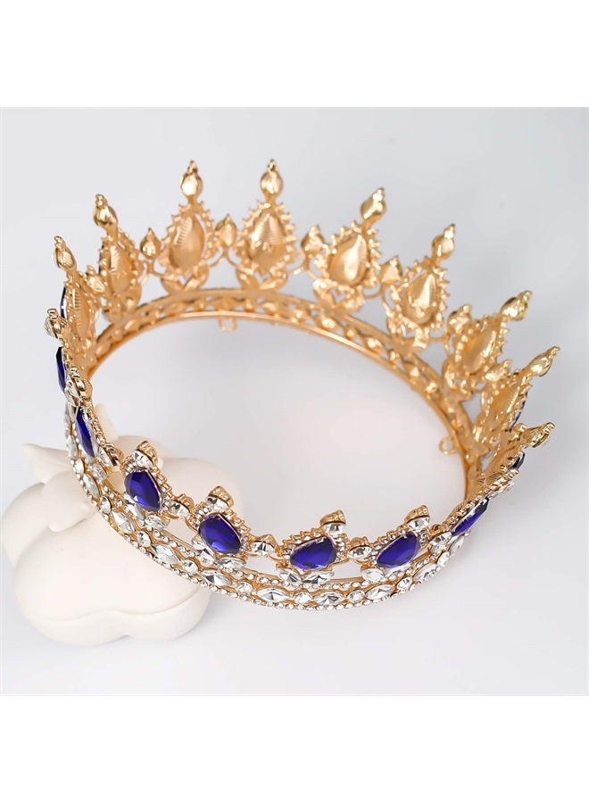 FORSEVEN Queen Crown Rhinestone Wedding Crowns and Tiaras for Women Costume Party Hair Accessories Princess Birthday Crown Crystal Bridal Crown (Gold+Blue) - Image 3