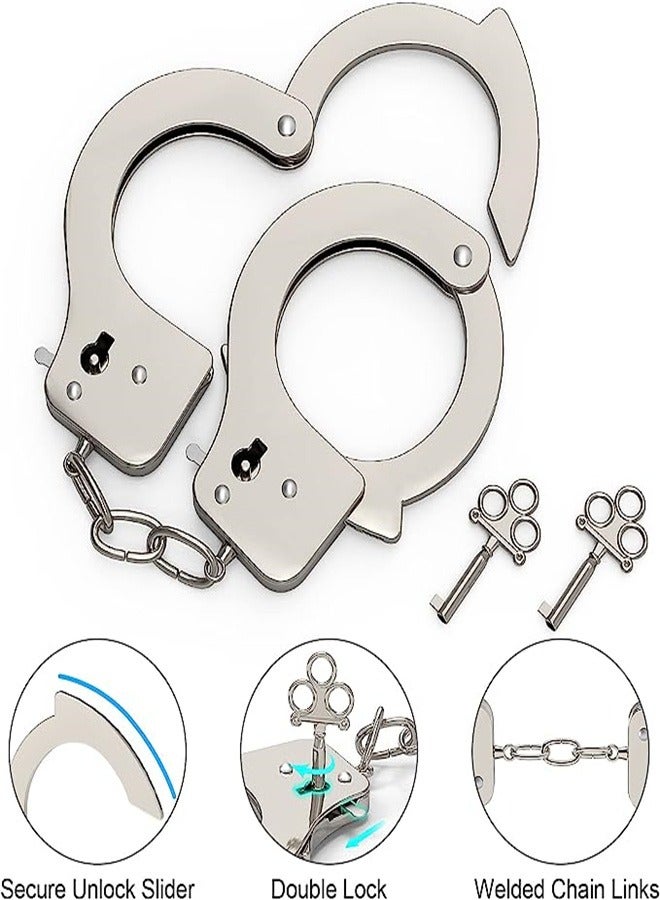 Goolsky Toy Metal Handcuffs with Keys, Safety Pretend Play Handcuffs for Kids Children, Party Supplies Accessory, Police Costume Prop Accessory - Image 2