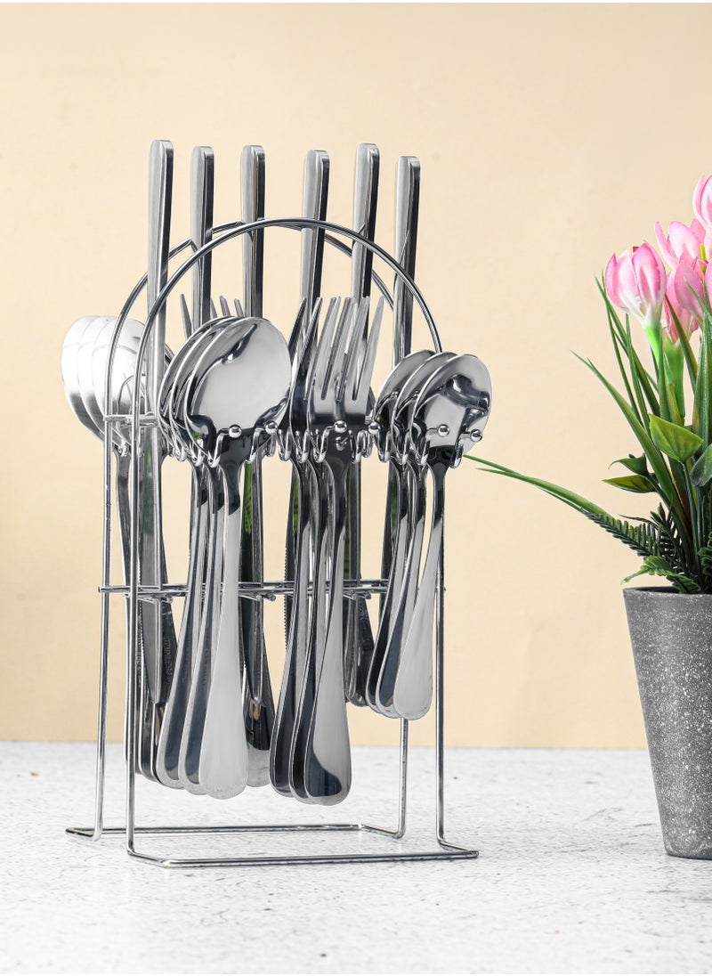 DELCASA - Delcasa 24Pc SS Cutlery Set with stand 6pcs table spoon 6pcs table fork 6pcs table spoon 6pcs tea spoon - Image 1