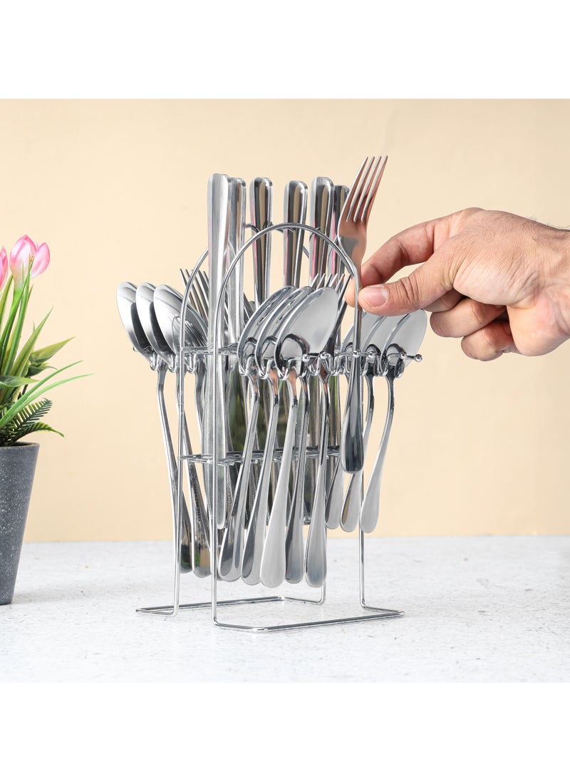 DELCASA - Delcasa 24Pc SS Cutlery Set with stand 6pcs table spoon 6pcs table fork 6pcs table spoon 6pcs tea spoon - Image 1