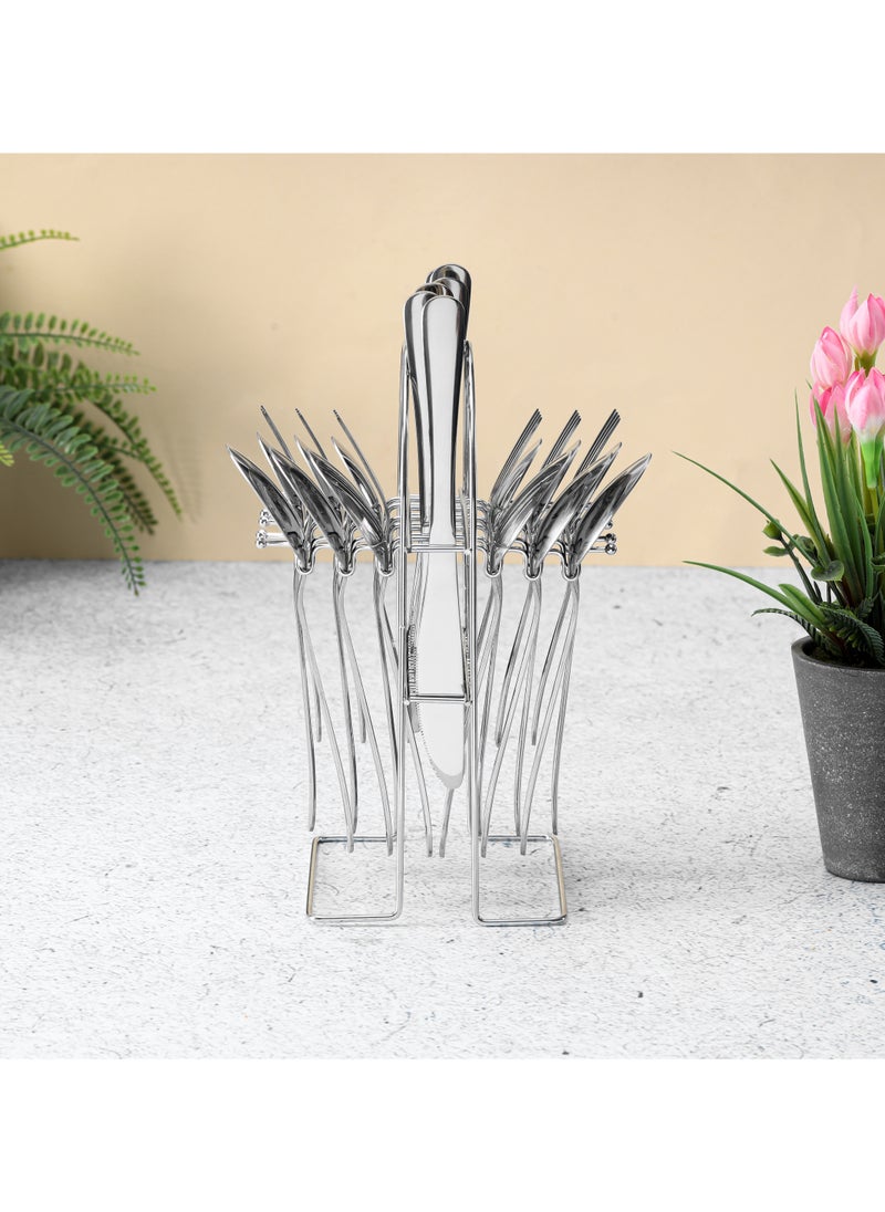 DELCASA - Delcasa 24Pc SS Cutlery Set with stand 6pcs table spoon 6pcs table fork 6pcs table spoon 6pcs tea spoon - Image 1