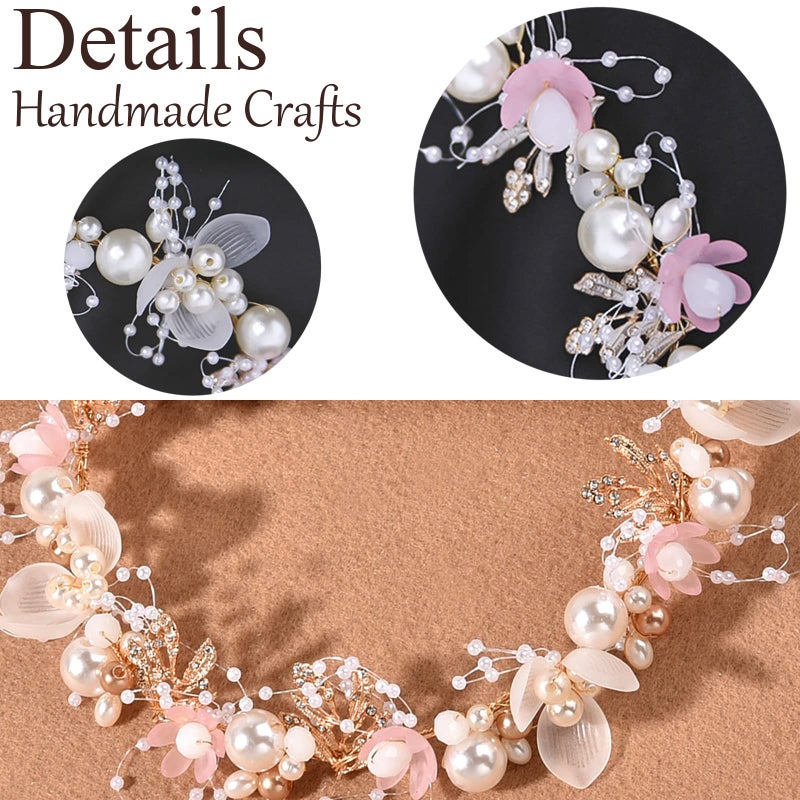 KAYZON Kids Flower Girl Pearl Headband, Princess Headpiece for Bridal Wedding, Women's Fashion Hair Accessory (Pink) - Image 3