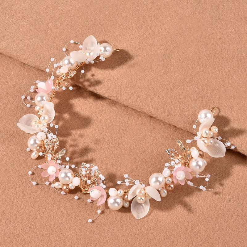 KAYZON Kids Flower Girl Pearl Headband, Princess Headpiece for Bridal Wedding, Women's Fashion Hair Accessory (Pink) - Image 5
