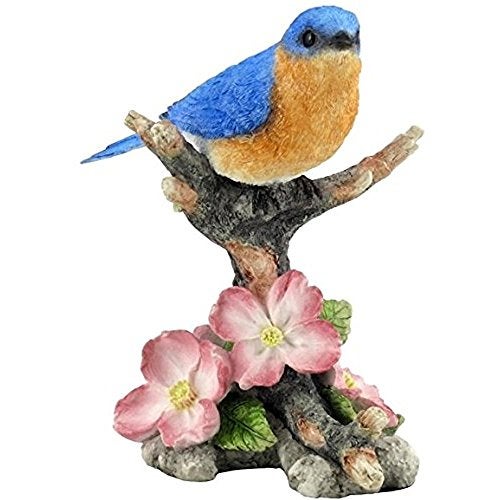 US 488 Inch Bluebird on Branch with Flowers Decorative Figurine Blue