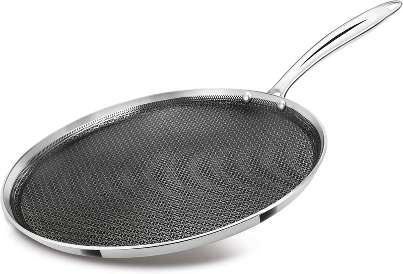 MILTON Pro cook مقلاة ميلتون برو كوك ثلاثية الطبقات هيكسا تك induction من الفولاذ المقاوم للصدأ، 32 سم، فضي، هيكل غير لاصق على شكل خلية نحل، مقبض متين، آمن للطعام، مقاوم للنار والموقد الساخن - Image 1