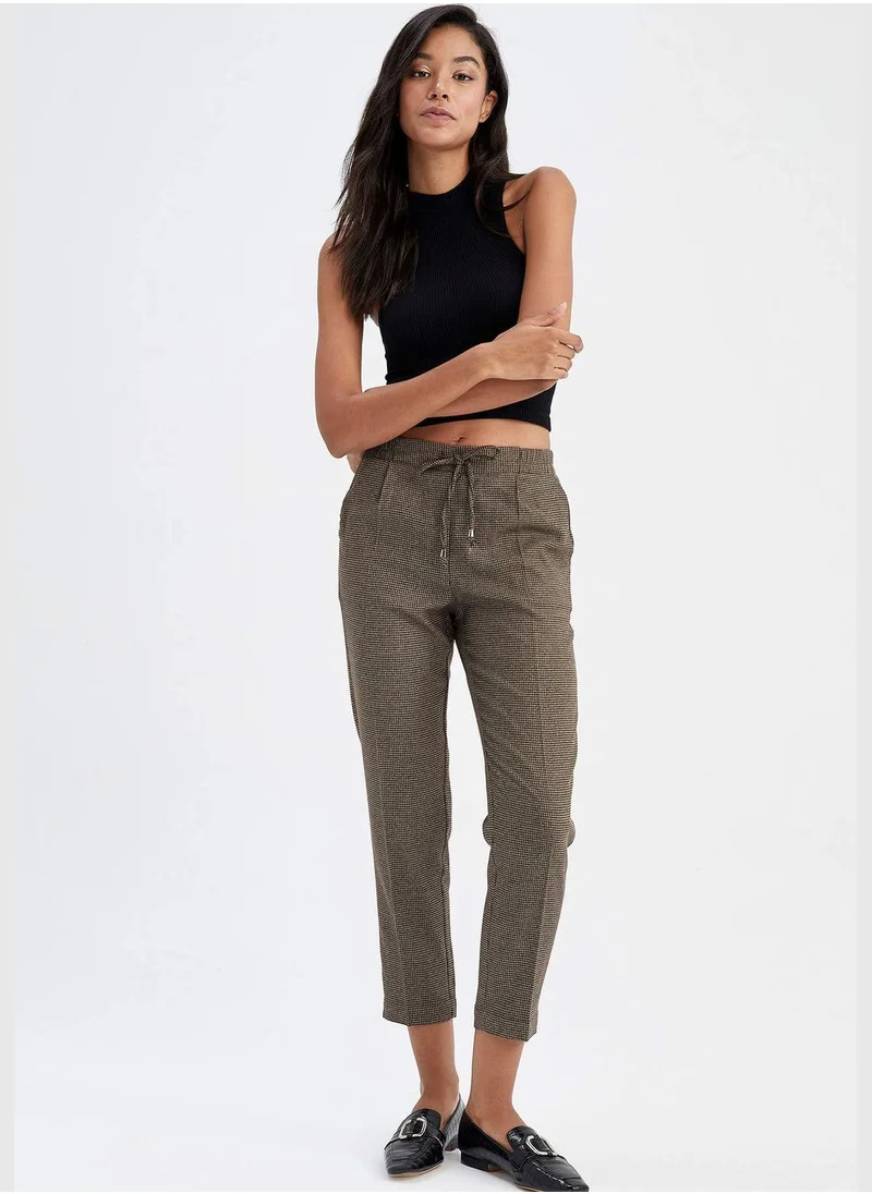 DeFacto Straight Fit Tie Waist Check Patterned Trousers