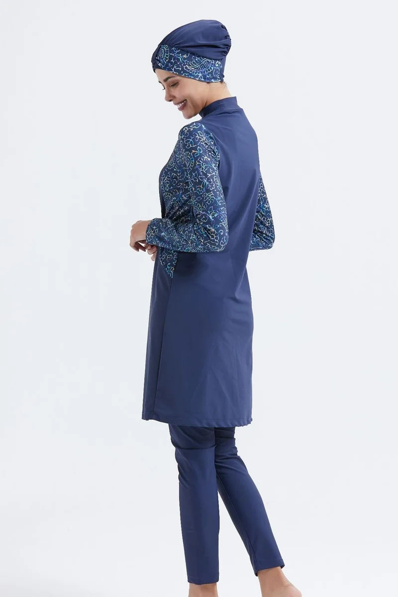 سي اند سيتي Fully Covered 4-Piece Gathered Hijab Swimsuit C14032 Navy Blue