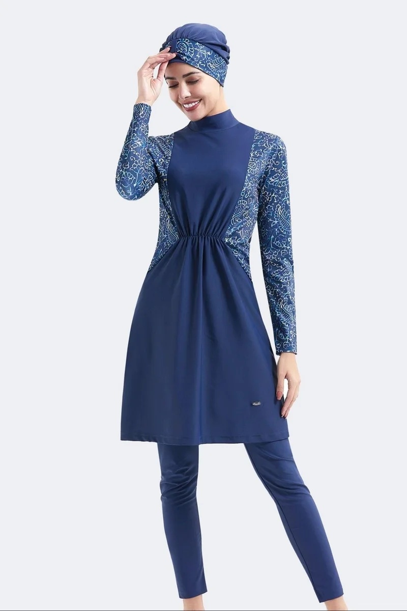 سي اند سيتي Fully Covered 4-Piece Gathered Hijab Swimsuit C14032 Navy Blue