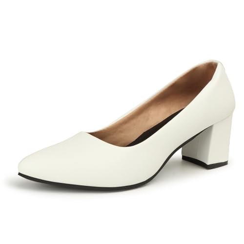 Denill Women Pump Block Heels (White, Numeric_5) - Image 1