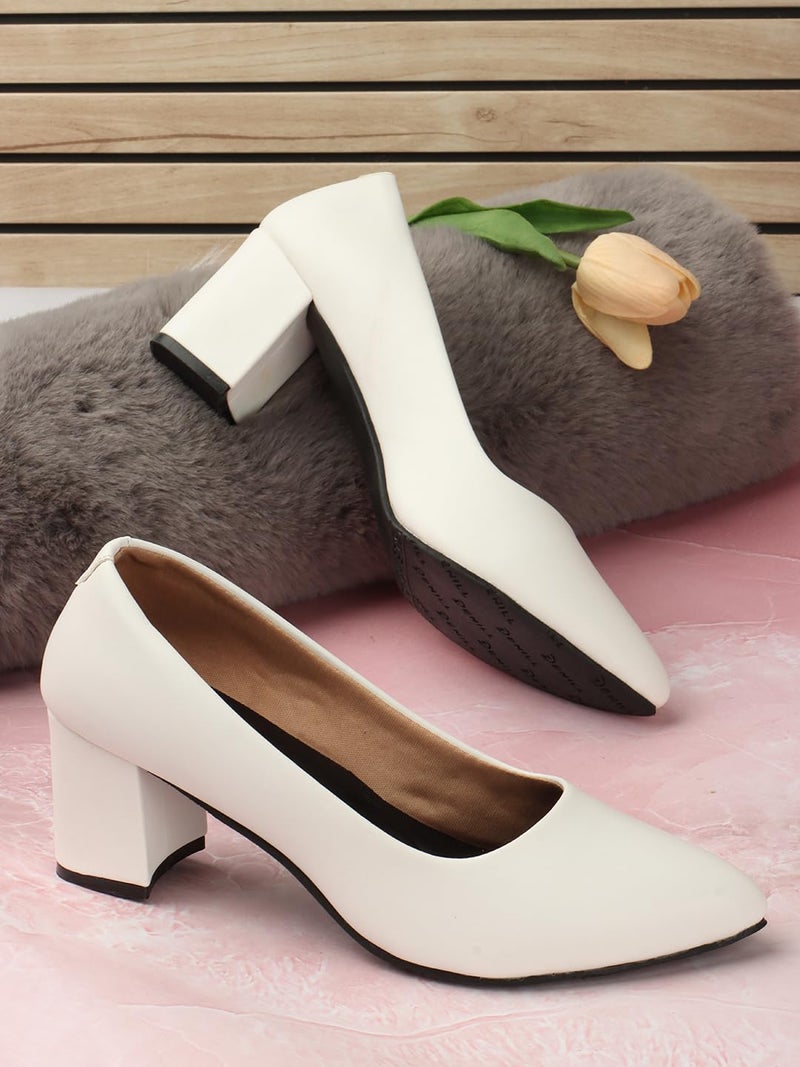Denill Women Pump Block Heels (White, Numeric_5) - Image 2