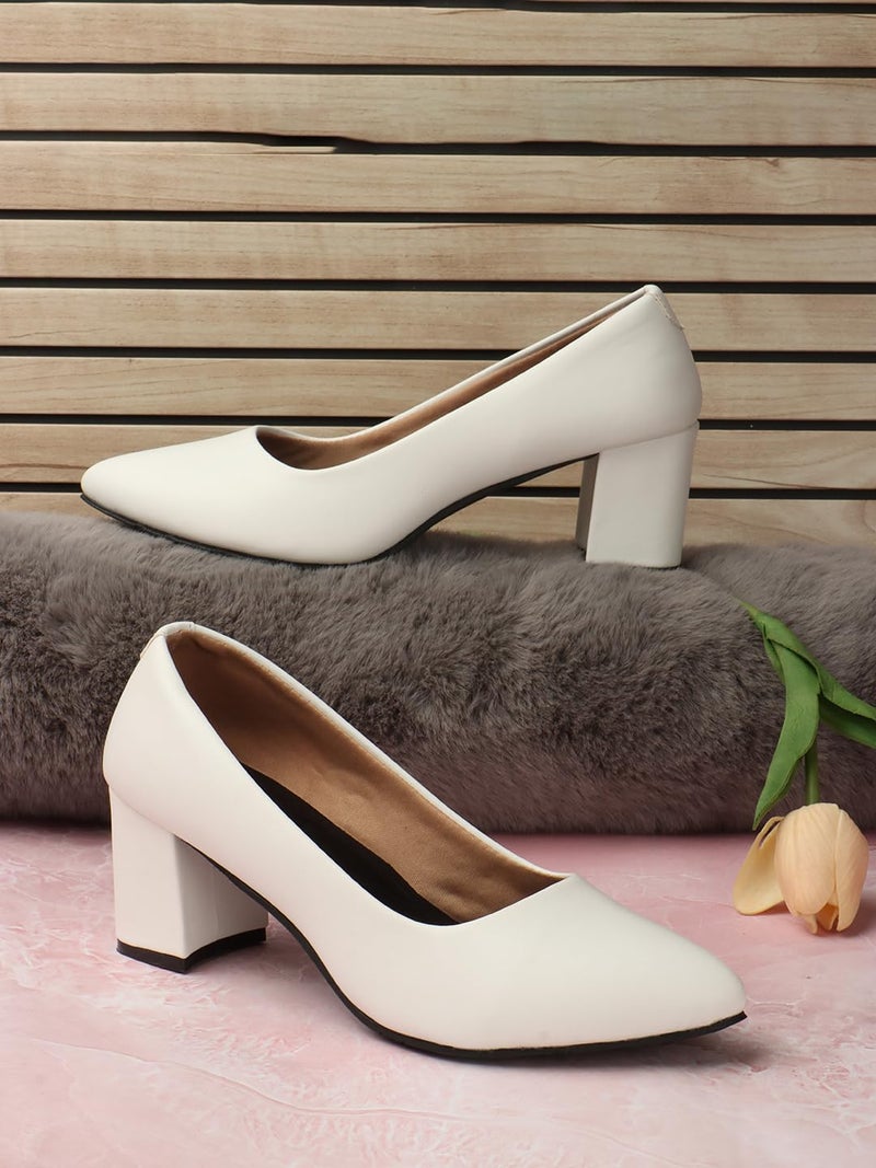 Denill Women Pump Block Heels (White, Numeric_5) - Image 3