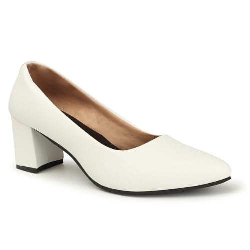 Denill Women Pump Block Heels (White, Numeric_5) - Image 5