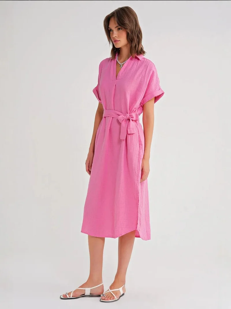 MixRay Mixray Belted Short-Sleeve Midi Dress
