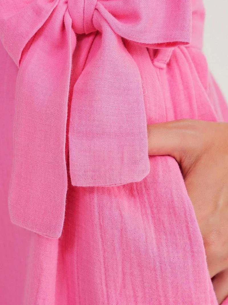 MixRay Powder Pink Mixray Belted Short-Sleeve Midi Dress for Women | Best Price UAE