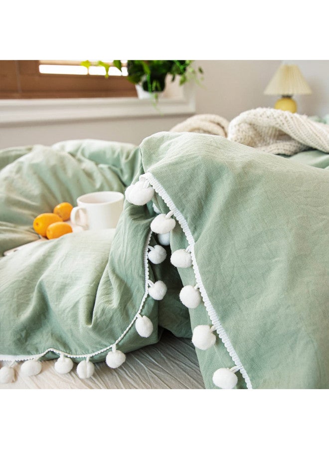 Bedbay Sage Green Comforter Set Twin Size Green Bedding Set Ultra Soft Microfiber Pom Pom Bedding Comforter Set 2-Pieces Boho Bedding Comforter Twin Size Farmhouse Bedding Set(Green, Twin) - Image 4