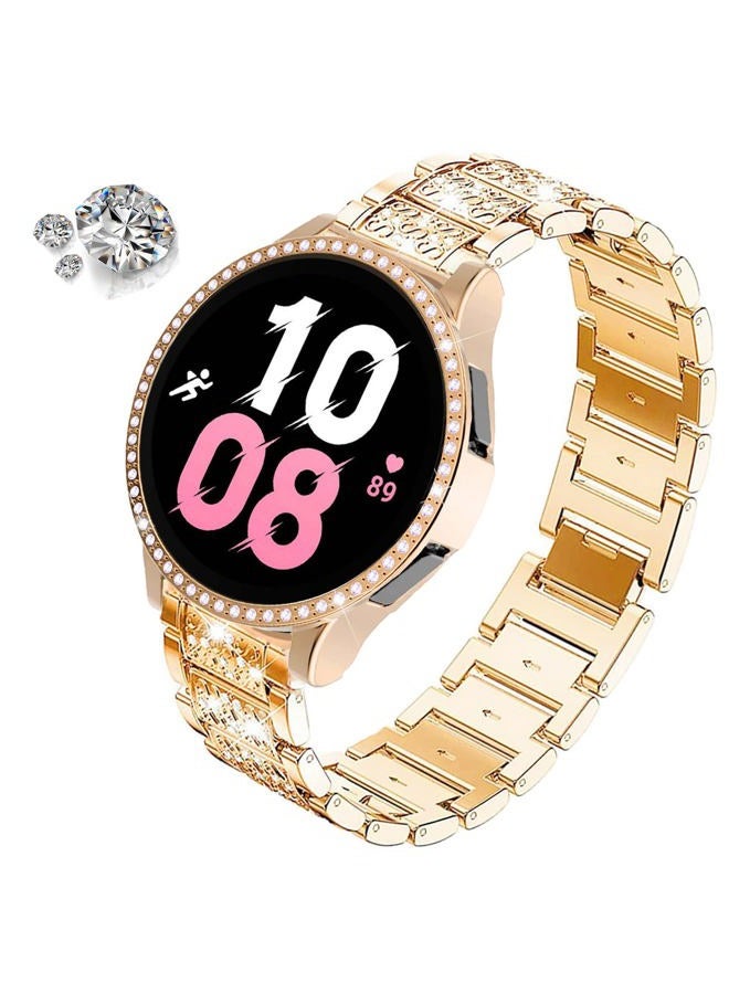 DEALELE Strap Compatible with Samsung Galaxy Watch 5 40mm / 44mm, 20mm Shiny Rhinestone Diamond Metal Bands with Protective Case Replacement for Galaxy Watch 4 40mm / 44mm Women Men, 44mm, Alloy Steel - Image 2