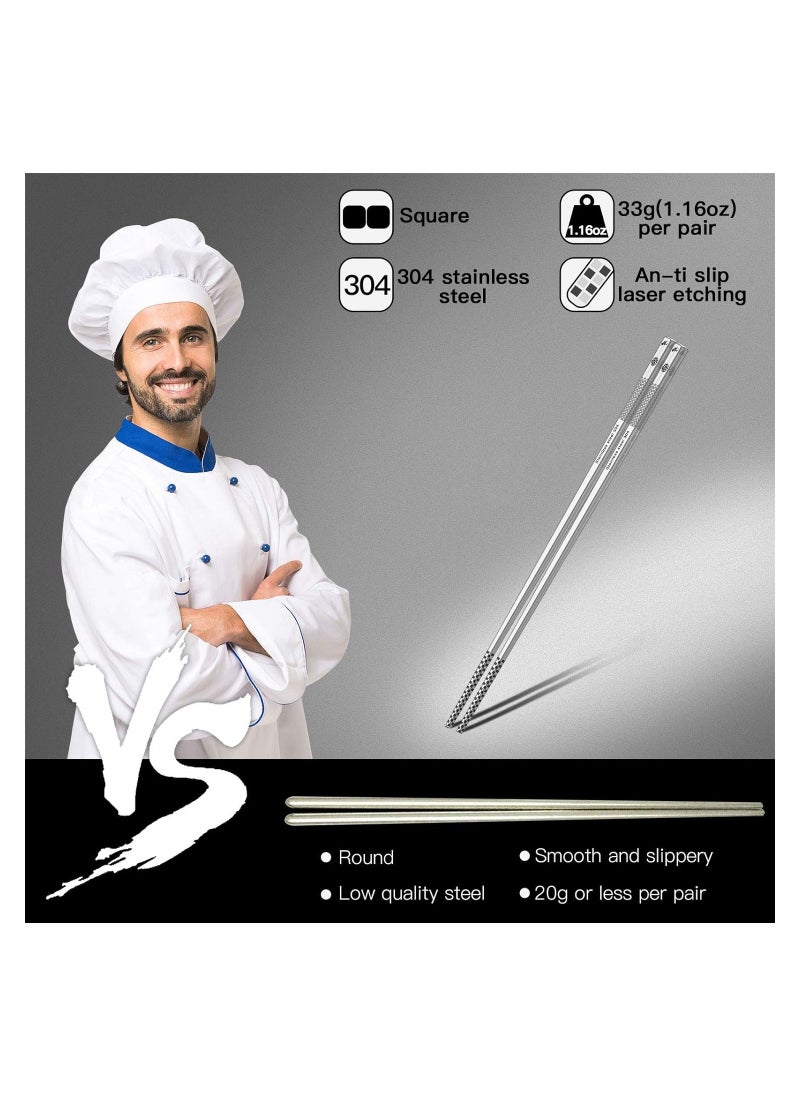 Generic - Reusable 18/8 Stainless Steel Chopsticks Set of 5 Elegant Non-slip Design Dishwasher Safe Perfect for Chinese Korean Japanese Cuisine Gift Idea for Easy Use and Cleaning 9 1/4 Inches - Image 1