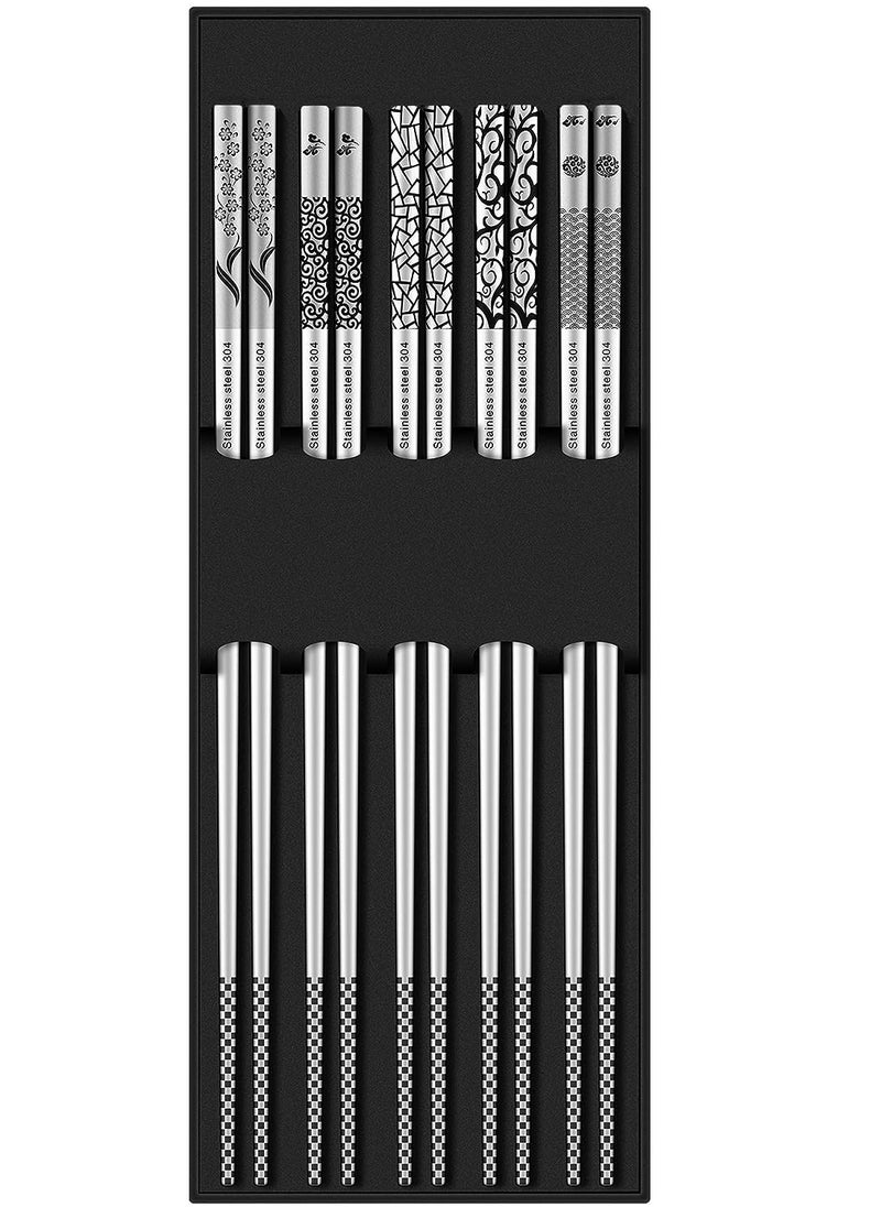 Generic - Reusable 18/8 Stainless Steel Chopsticks Set of 5 Elegant Non-slip Design Dishwasher Safe Perfect for Chinese Korean Japanese Cuisine Gift Idea for Easy Use and Cleaning 9 1/4 Inches - Image 1