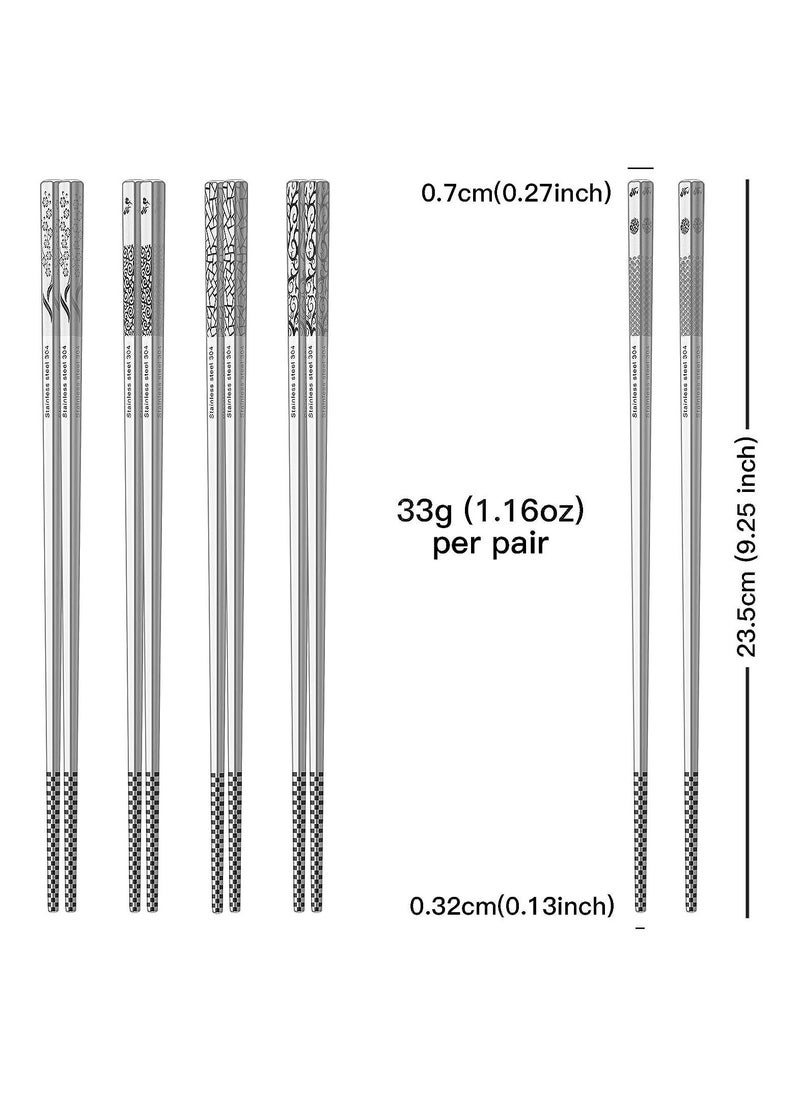 Generic - Reusable 18/8 Stainless Steel Chopsticks Set of 5 Elegant Non-slip Design Dishwasher Safe Perfect for Chinese Korean Japanese Cuisine Gift Idea for Easy Use and Cleaning 9 1/4 Inches - Image 1