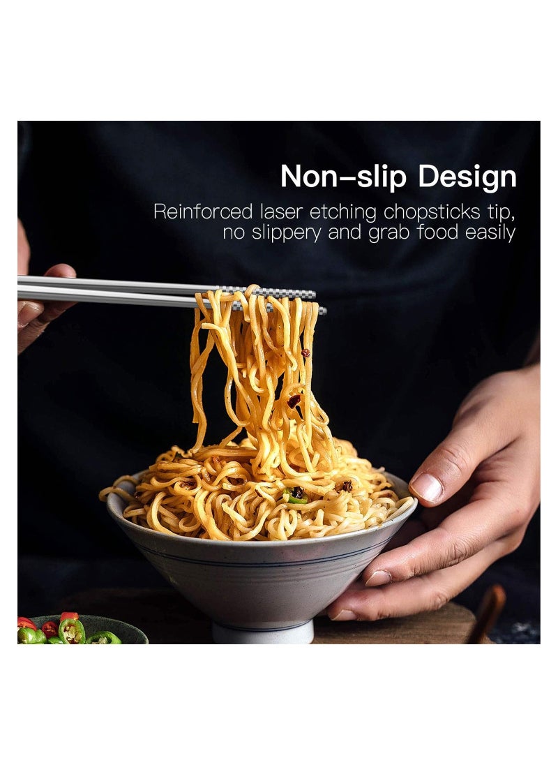 Generic - Reusable 18/8 Stainless Steel Chopsticks Set of 5 Elegant Non-slip Design Dishwasher Safe Perfect for Chinese Korean Japanese Cuisine Gift Idea for Easy Use and Cleaning 9 1/4 Inches - Image 1