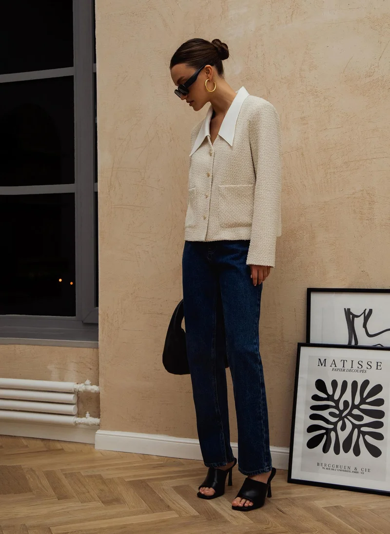 Lichi  Straight cut tweed jacket with contrasting collar for Women | Best Price UAE