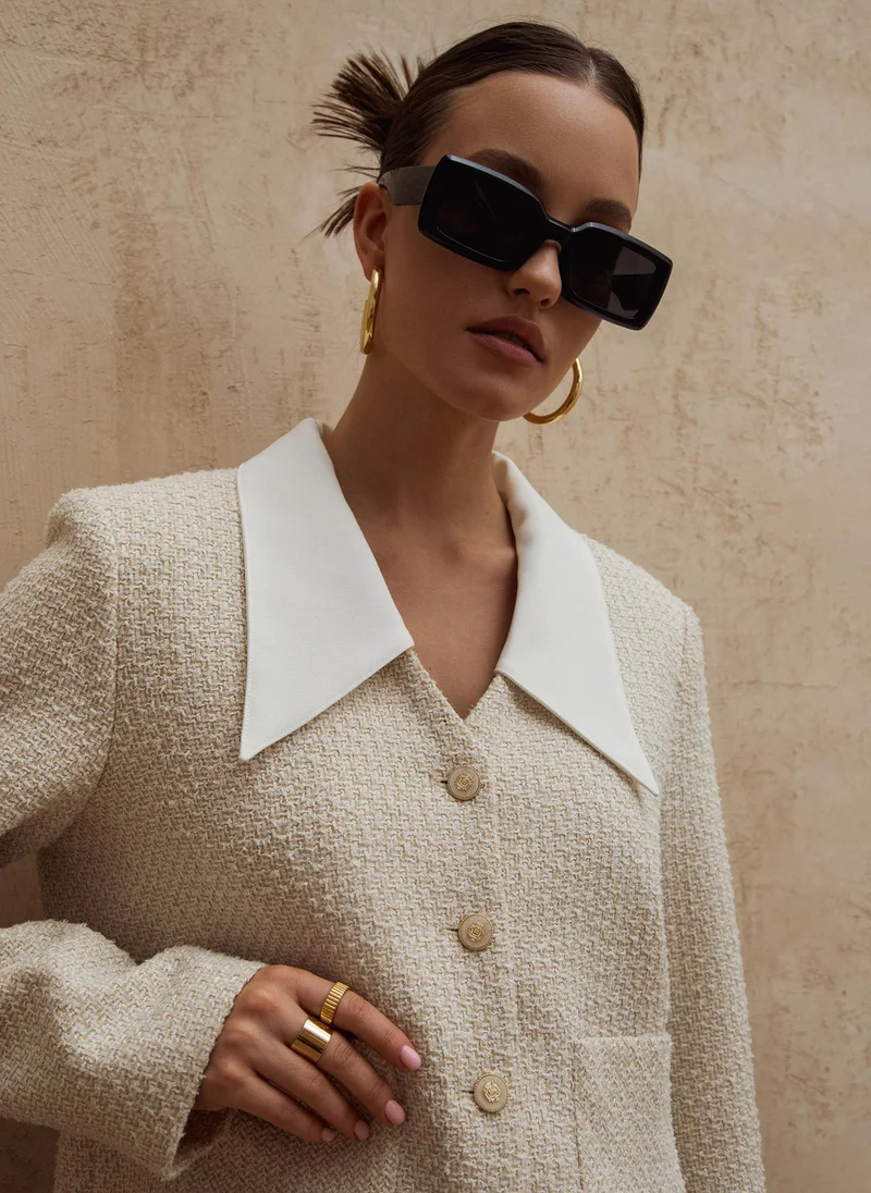 Lichi  Straight cut tweed jacket with contrasting collar for Women | Best Price UAE