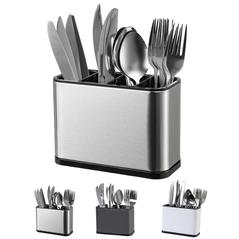 LIBODOUR Silverware OrganizerKitchen Utensil Holder For CounterStainless Steel Caddy4 Compartments OrganizerCapacity Flatware Spoon Fork Tool Cutlery HolderSilvery