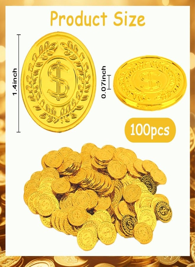 WSepascI Plastic Gold Coins, 100Pcs Fake Gold Coins Bulk, Play Coin for Kids Board Games Classroom Reward Treasure Hunt Games Lucky Draw Game Adventure Theme Props St. Patricks Day Mardi Gras Party Supplies - Image 2