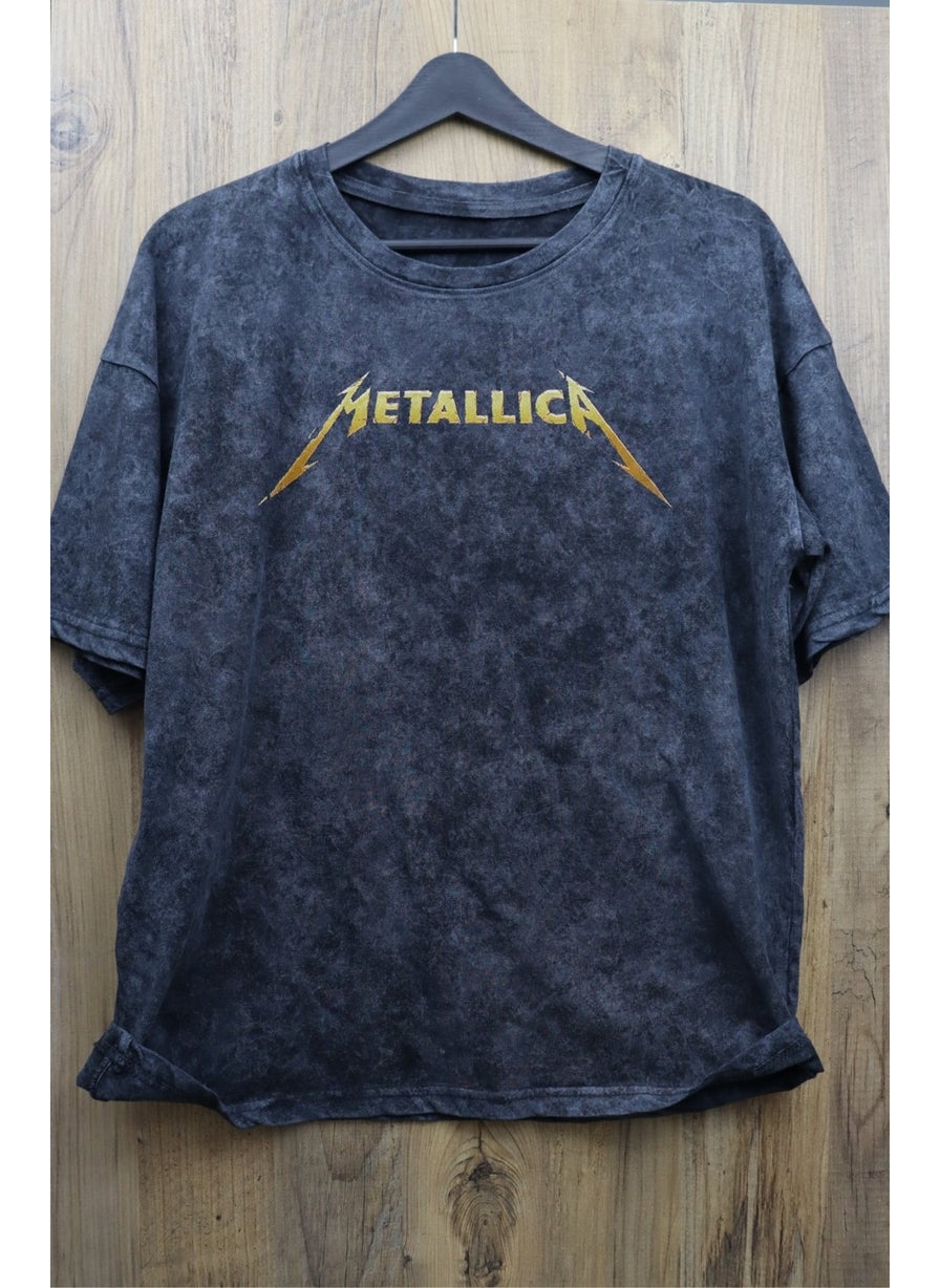 Fuddy Moda - Fuddy Fashion Unisex Sword Metallica Back Printed Washed T-Shirt, Oversize Rock-Metal Printed Vintage T-Shirt - Image 1