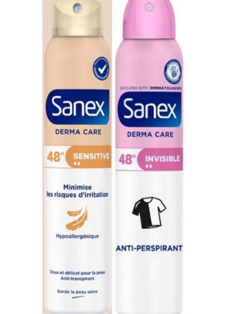 Sanex Derma Care Deodorant Set – Invisible + Sensitive – 200ml Each (2 Pack) - Image 1