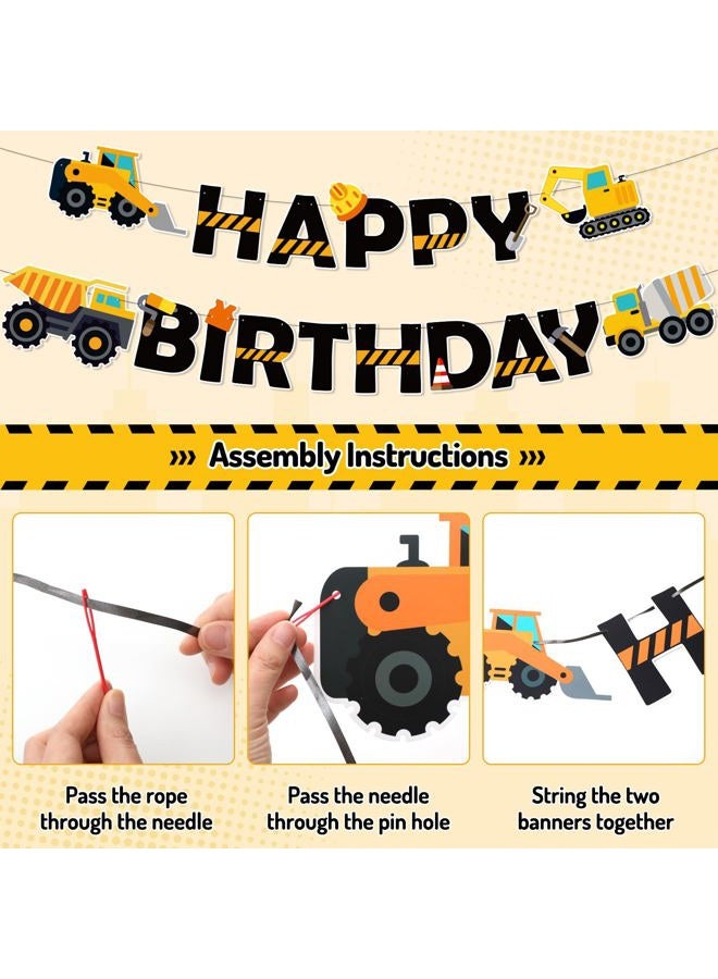 Faisichocalato Construction Birthday Banner Dump Truck Party Decorations Pre-Assembled Builder Bulldozer Excavator Tank Truck Garland Supplies - Image 3