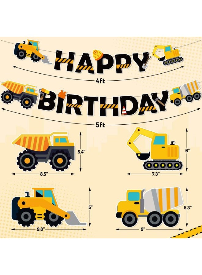 Faisichocalato Construction Birthday Banner Dump Truck Party Decorations Pre-Assembled Builder Bulldozer Excavator Tank Truck Garland Supplies - Image 2