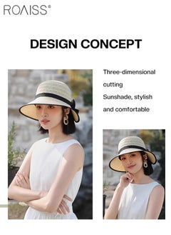 roaiss Women's Wide Brim Bow Decor Straw Hat, Cool Breathable Sun Protection Ponytail Hat, Summer Beach Outdoor Hat Garden Fishing Hiking  - Image 5