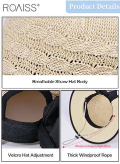 roaiss Women's Wide Brim Bow Decor Straw Hat, Cool Breathable Sun Protection Ponytail Hat, Summer Beach Outdoor Hat Garden Fishing Hiking  - Image 4