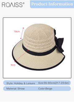 roaiss Women's Wide Brim Bow Decor Straw Hat, Cool Breathable Sun Protection Ponytail Hat, Summer Beach Outdoor Hat Garden Fishing Hiking  - Image 3