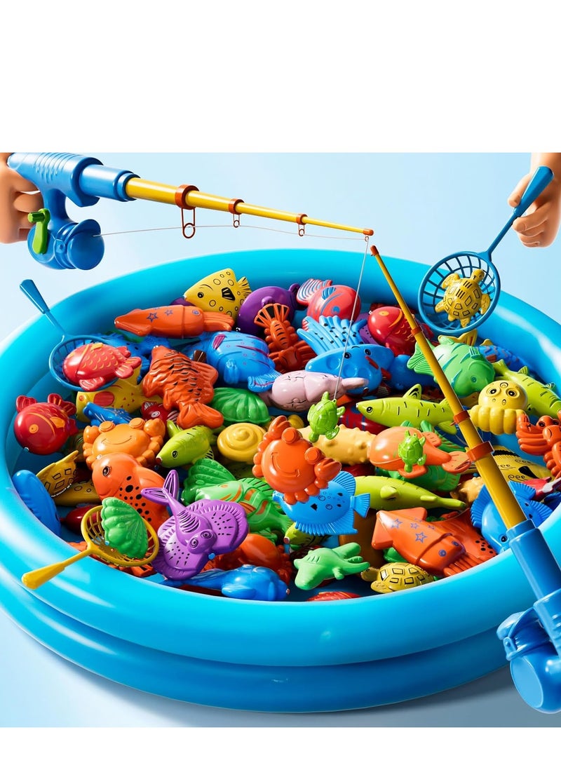 Magnetic Fishing Pool Toy Game for Kids 3-5 4-8 Years Old, Fishing Water Table Bathtub Toy with Inflatable Pool Pole Net Plastic Floating Fish, Aqua Pool Outdoor Toy for Toddler Babies - Image 2